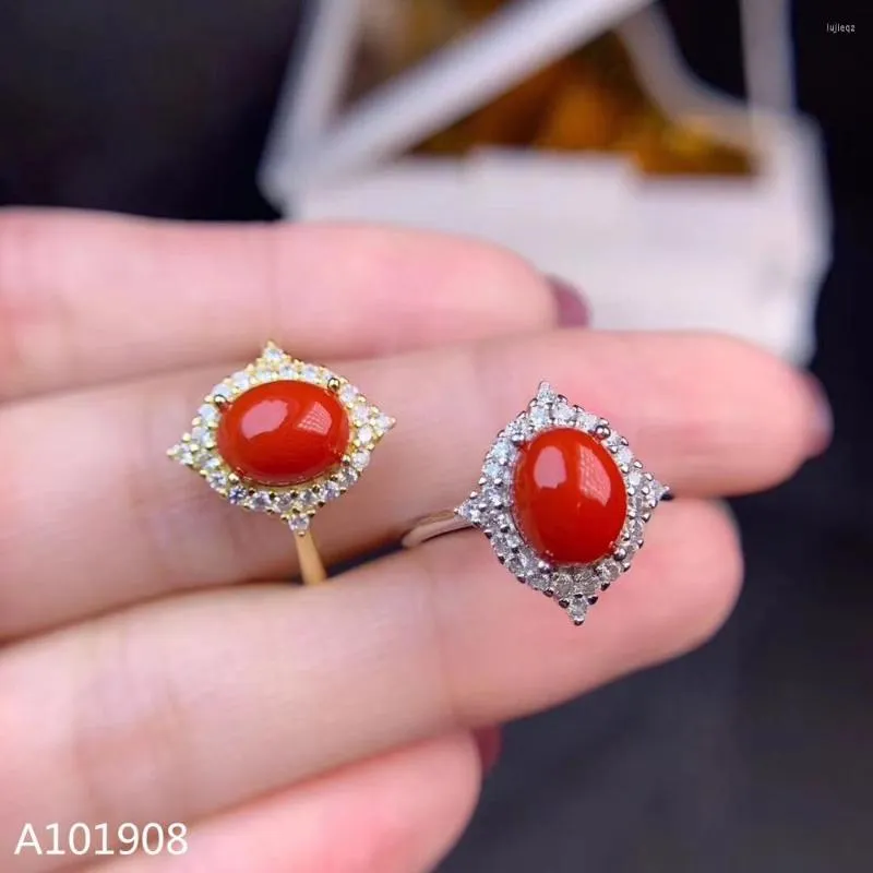 Anelli a grappolo KJJEAXCMY Boutique di gioielli in argento sterling 925 intarsiato con corallo rosso naturale Anello da donna con supporto fine Rilevamento Bellissimi due