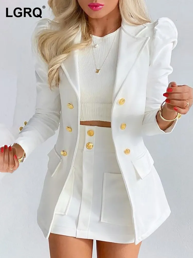 Tweede stuk jurk LGRQ 2023 Summer Fashion Women Kleding Volledige mouwen Blazer gedrukt met één borsten met een borsten en mini -rokset WW005H 230310