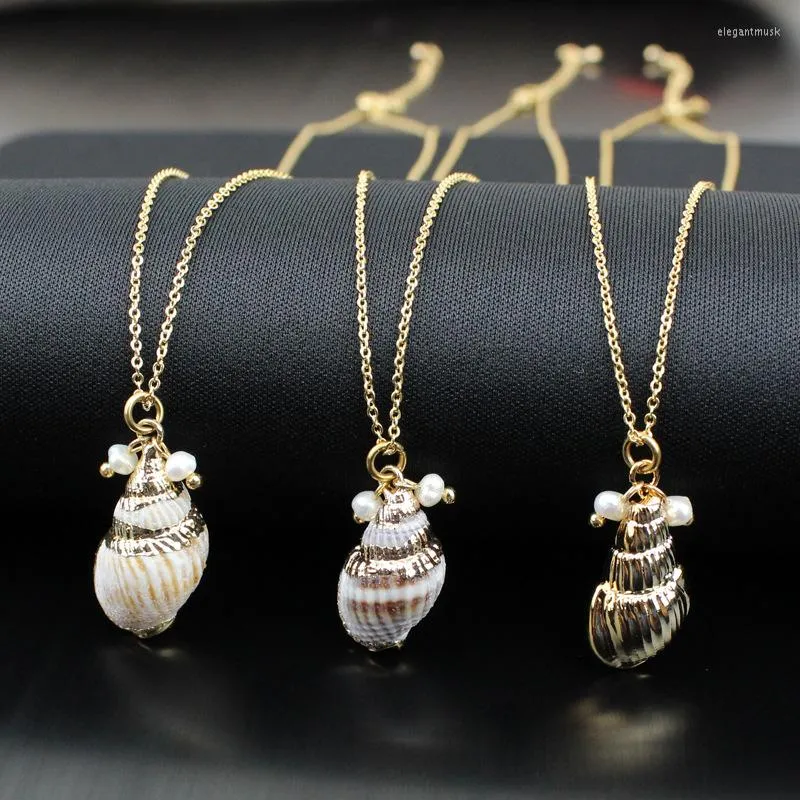 Hänge halsband naturlig pärlemorskal halsband sötvatten pärla guld pläterade kvinnliga tillbehör vid havet vackra natursmycken