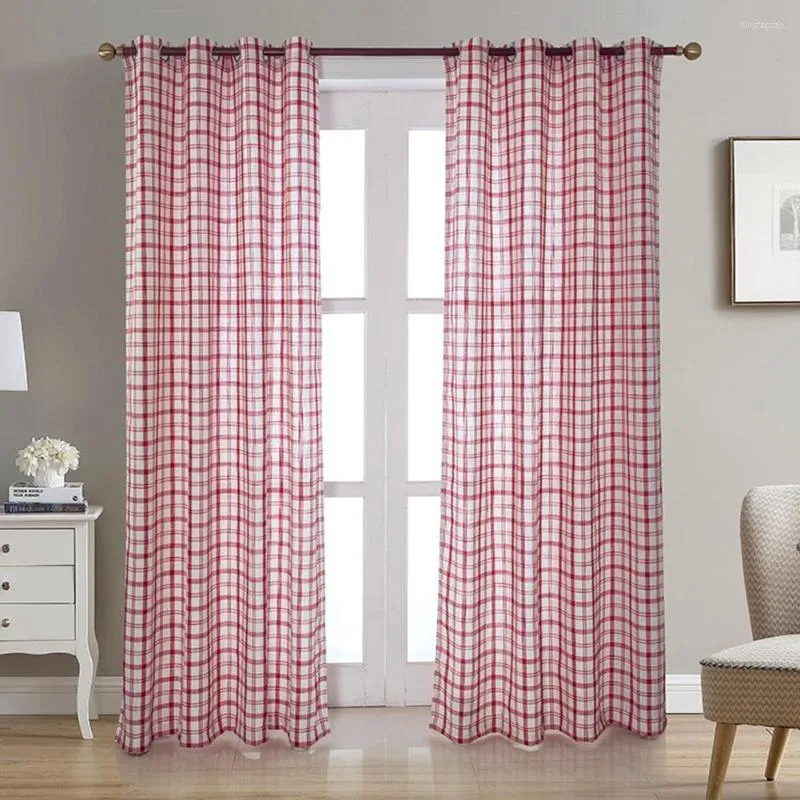 Gardin brittisk stil fönster gardiner halvskuggande värmesolerande rutig för hem vardagsrum sovrum dekor