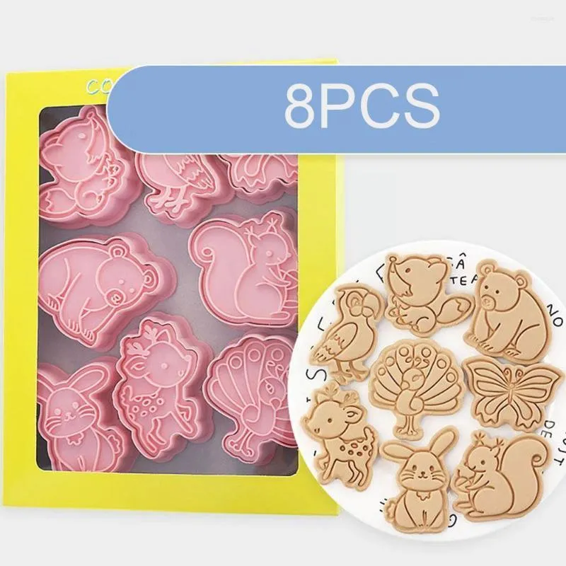 Baking Moulds 8 Pcs/set Forest Animal Cookie Cutters Plastic 3D Cartoon Pressable Bakeware Stamp Mold Kitchen Biscuit Pastry Bakin C4X8