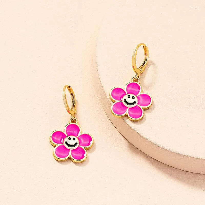 Hoop Earrings Floral Star Heart For Women Pink Blue Red Dangling Earring With Charm Y2k Jewelry Cute Kawaii Summer