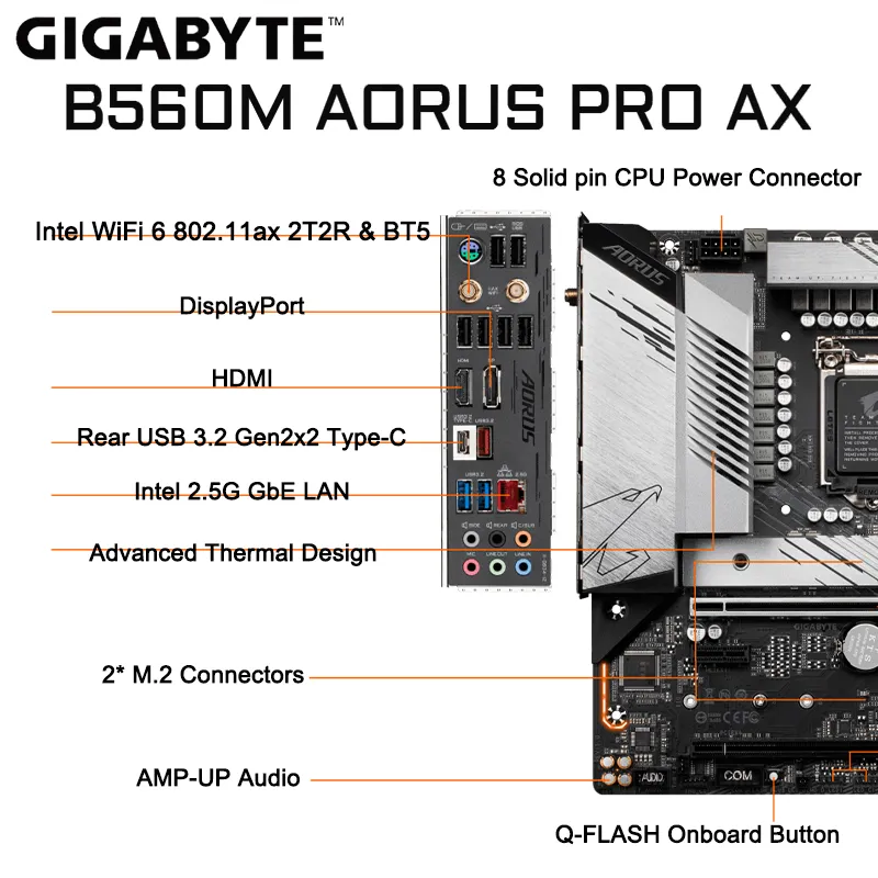 LGA 1200ギガバイトB560M AORUS PRO AXマザーボードDDR4 128GB INTEL 11世代I3 I5 I7 CPUデスクトップメインボードPCIE 4.0メインボードNEW