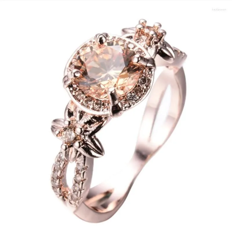 Anneaux de mariage Lianzhi 18K Rose Gold Filled Round Champagne Topaz Ring Taille