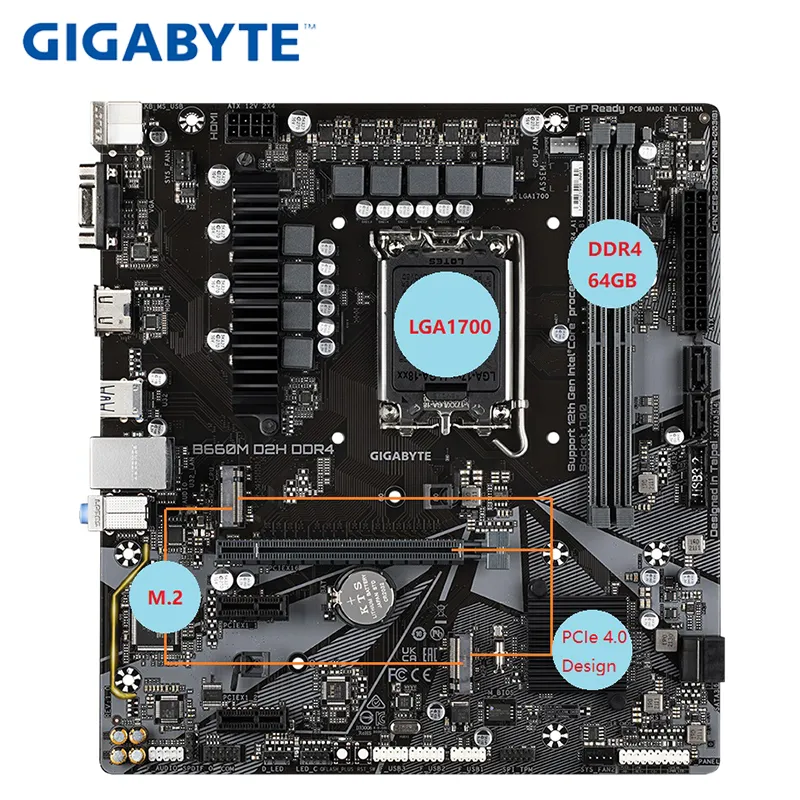 Carte mère GIGABYTE B660M D2H DDR4 nouveau Intel B660 64 go DDR4 PCI-E 4.0 prise en charge 12 Gen Socket LGA 1700 économie de carte mère de jeu