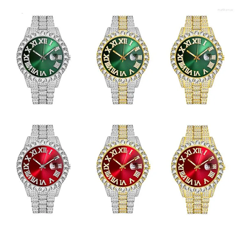 Orologi da polso da uomo in stile europeo americano Reloj Luxury Roman Diamond Orologi da uomo al quarzo impermeabili in acciaio inossidabile