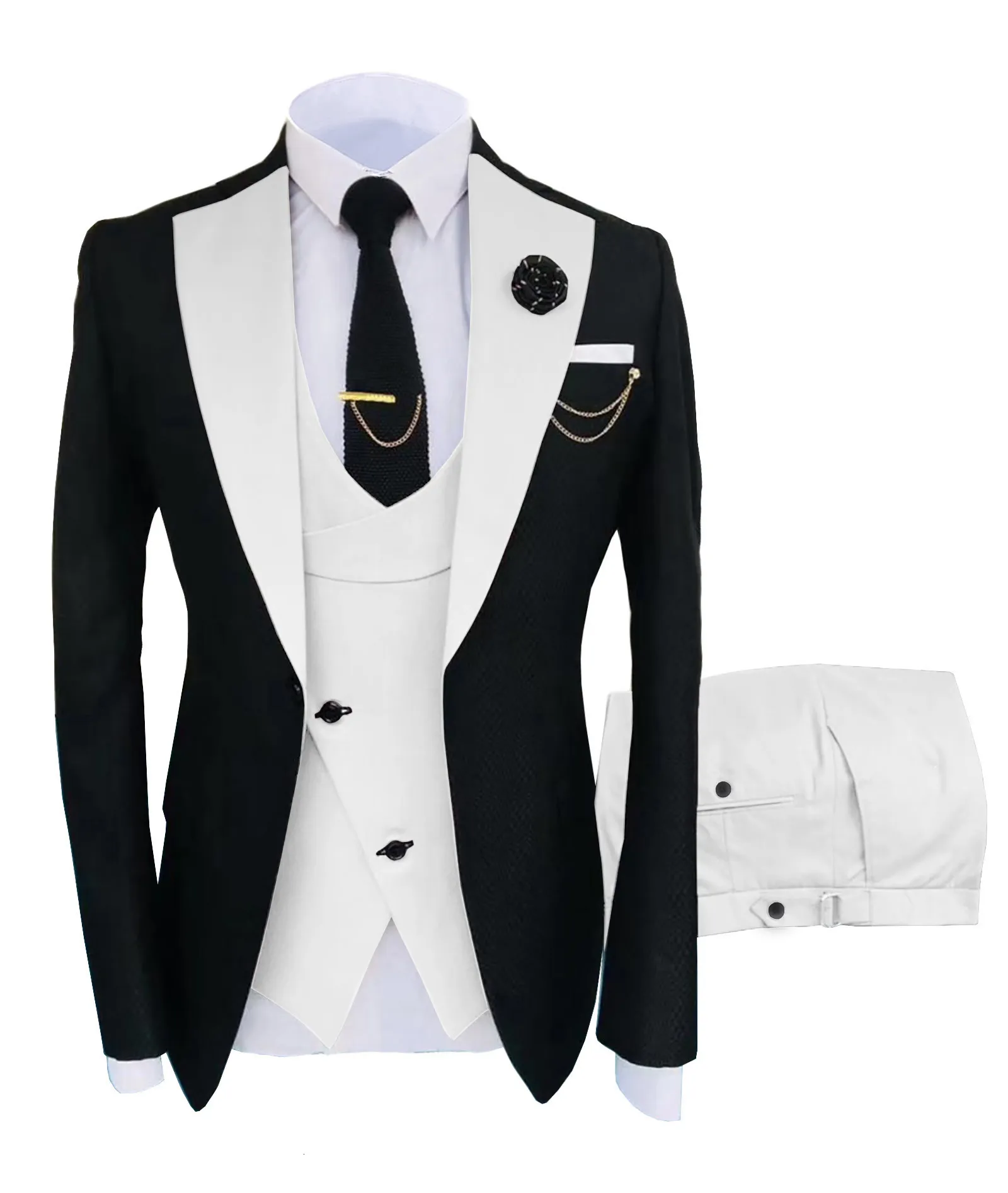 Мужские костюмы Blazers Costume Homme Clothing Luxury Party Spearing Мужской костюм для жениха регулярно подходит для подъема Tuxedo 3 Peice Set JacketTrouserSvest 230310