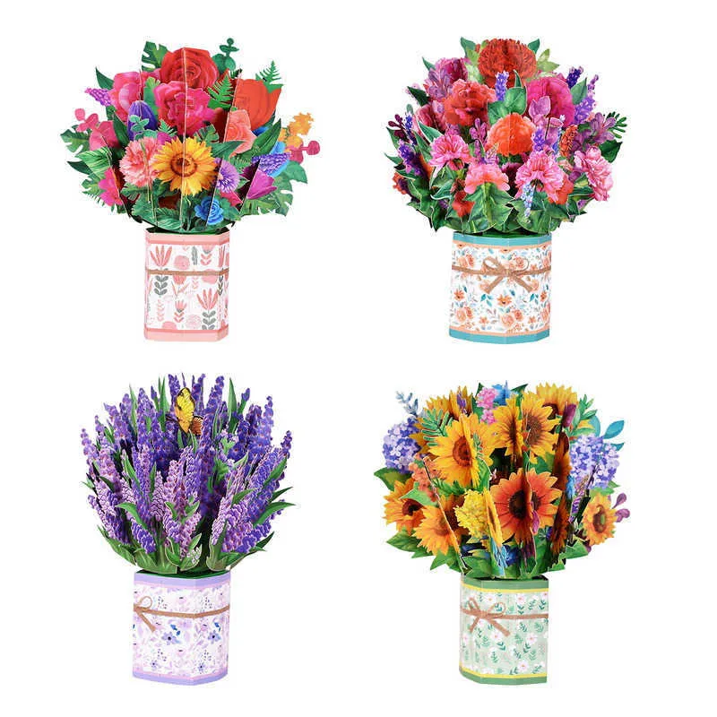 Cartões -presente Pop Up Flower Bouquet Cartão Excelente Cartão de Cartão de Cartão de Flor Bouquet 3D Cartão de Greeting para Presentes do Dia das Mães Z0310