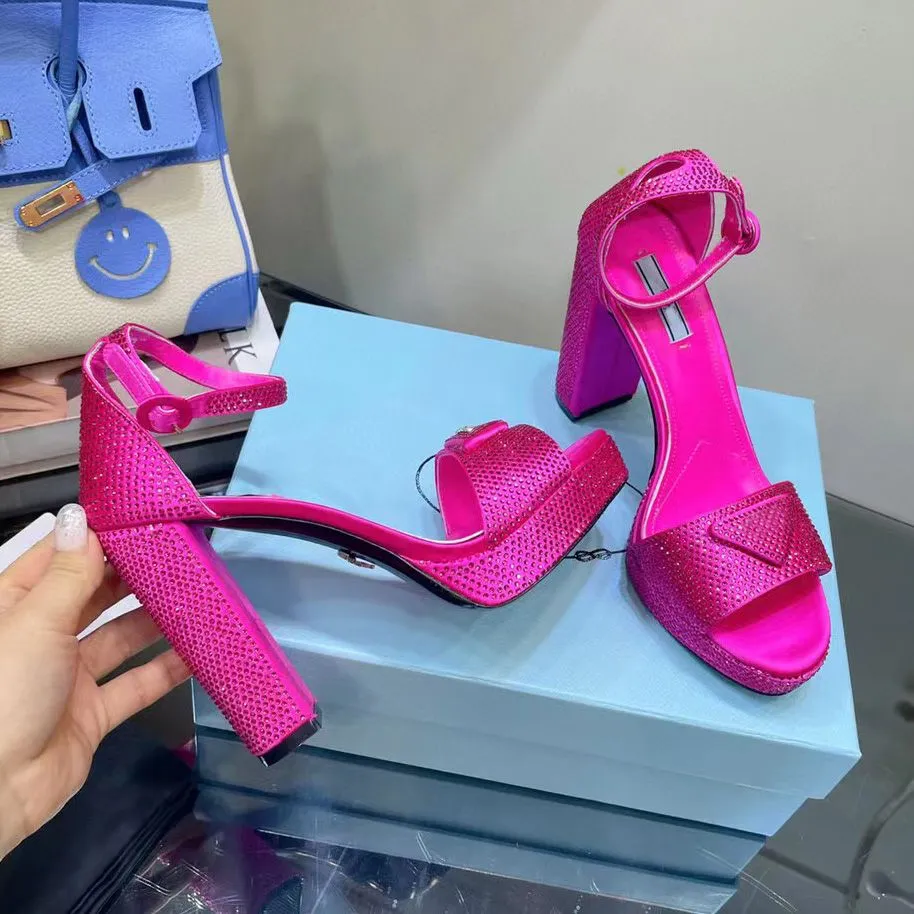 Luxury Designer Platform Diamante Sandals With Chunky High Heels, Ankle