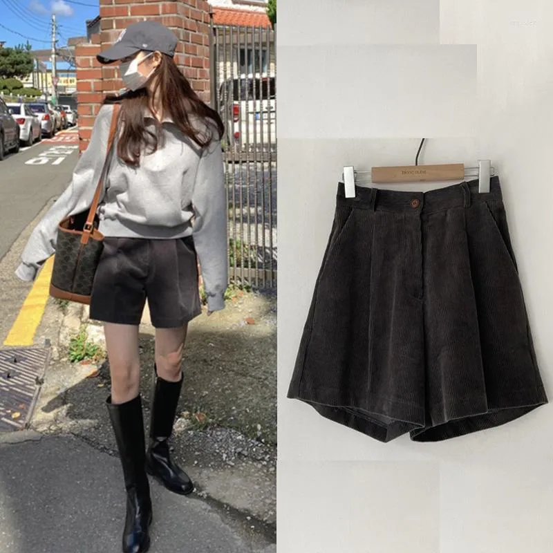 Damen-Shorts aus Südkorea, Dongdaemun Ins, früher Frühling, Retro, hohe Taille, dünn, modisch, lässig, locker, wild, weites Bein, Cord