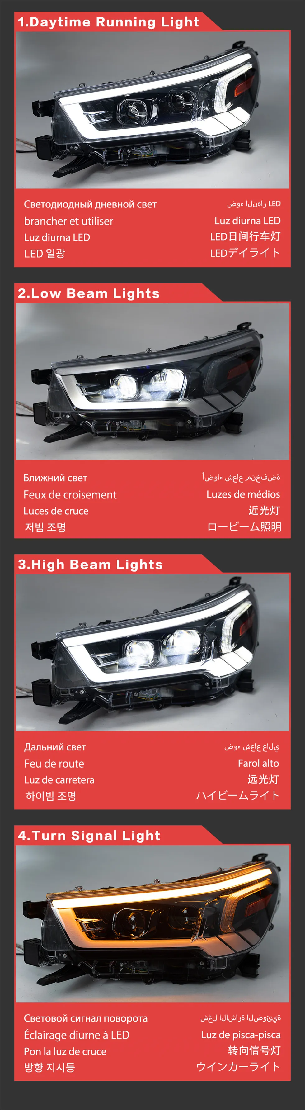 LED I20 Projector Headlight Price For Toyota Hilux REVO 20 2023 DRL