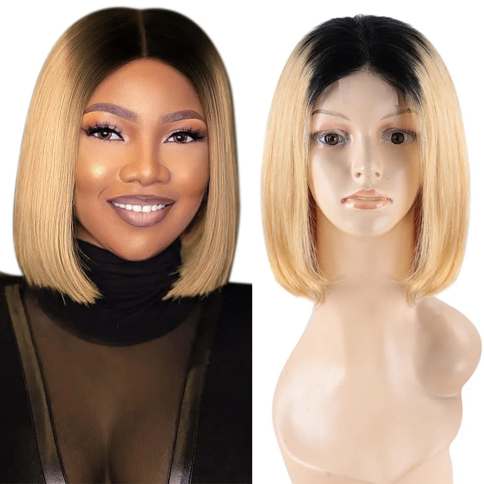 Perucas de renda renda front human human bob wigs com cabelos bebês parte intermediária Remy brasileiro verde reto 2*4 lace frontal bob 230310