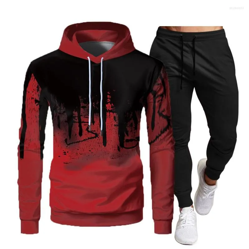 Tracksuits voor heren heren gedrukt herfst winter hoodie en broek pak sportkleding casual slank fit sportshirt joggen