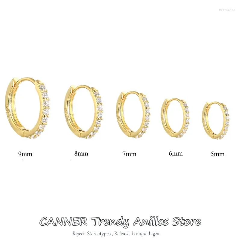 Hoop Earrings CANNER 1pair 6/7/8/9MM 925 Sterling Silver Earring For Women Girl Round Circle Zircon Piercing Earings Fine Jewelry