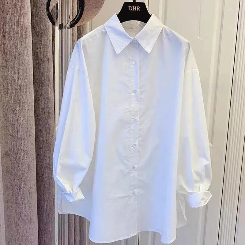 Blouses feminina Mulher Camisa Moda de outono da primavera Simplesmente colorida de cor de baixo colar de baixo para baixo de manga longa top feminino solto