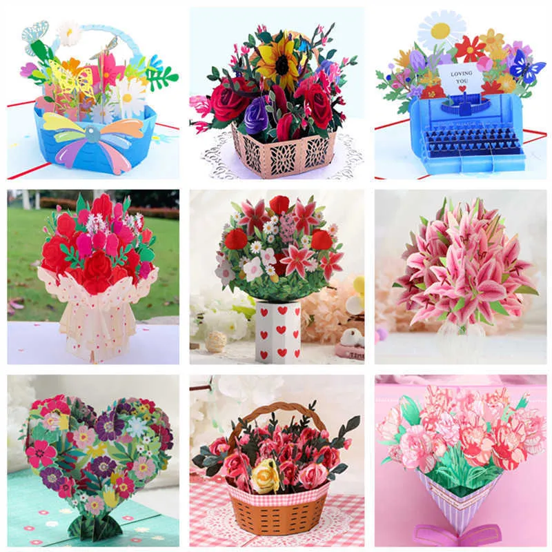 Hediye Kartları Popup Çiçek Kartı Flora 3D Tebrik Kartı Doğum Günü Anneler Babalar Günü Mezuniyet Evlilik Yıldönümü İyi Sempati Z0310