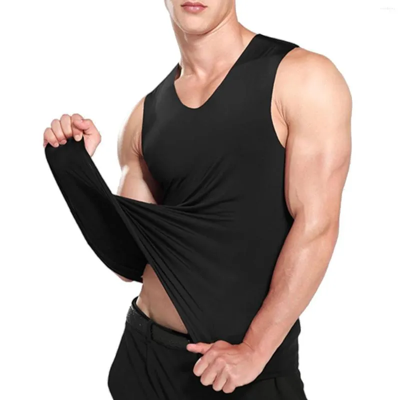 Tanques masculinos tampas de masculino tight skinny gelo seda mangueira elástica shapewear coletes esportes de fitness de fitness de fitness