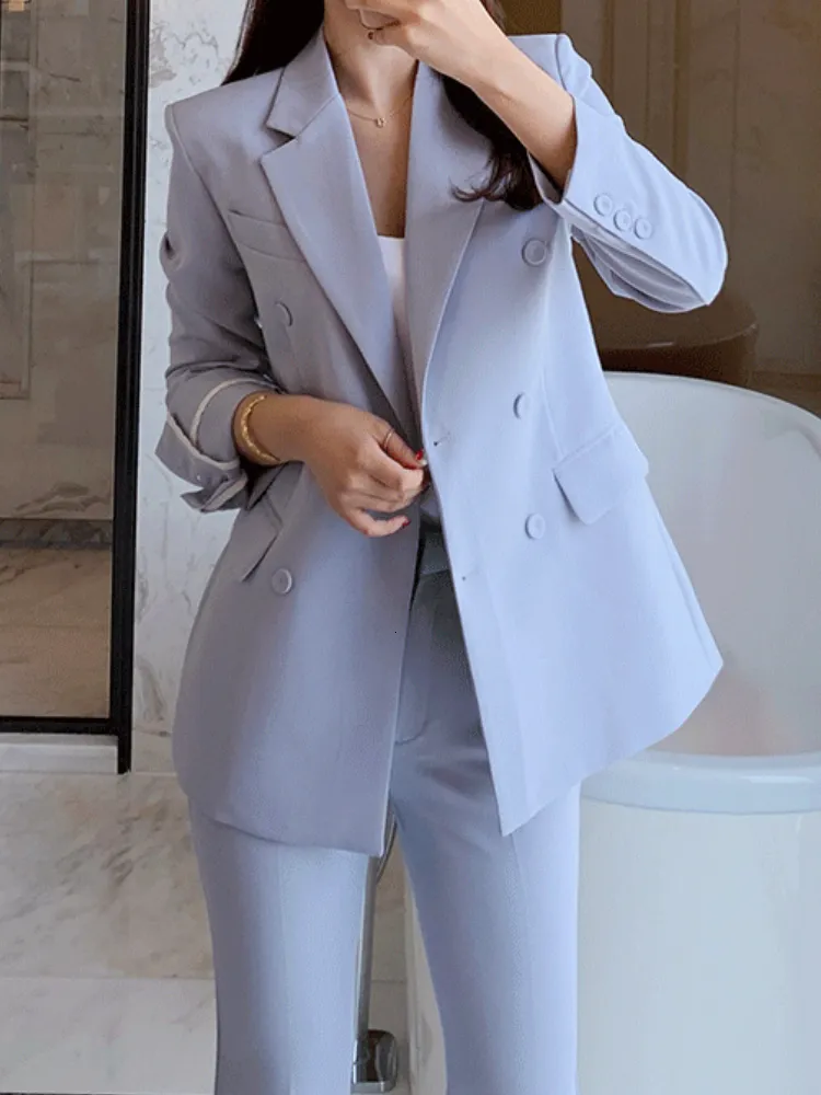 Damskie garnitury Blazers Kobiety Elegancka elegancka swobodna blezer spodnie z długim rękawem spodni 2 -częściowy zestaw modny
