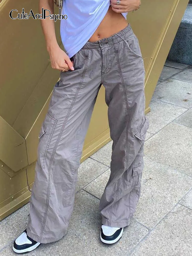 Cropped Cargo Pants Womens Low Waisted Y2K Grunge Baggy Jeans