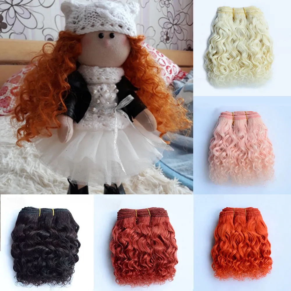 Doll Accessories Wool Hair Extensions 15cm Hair Wefts Orange Khaki Pink Brown Curly Doll Hair Wigs for BJD/SD DIY Handmande Doll Wigs 230309