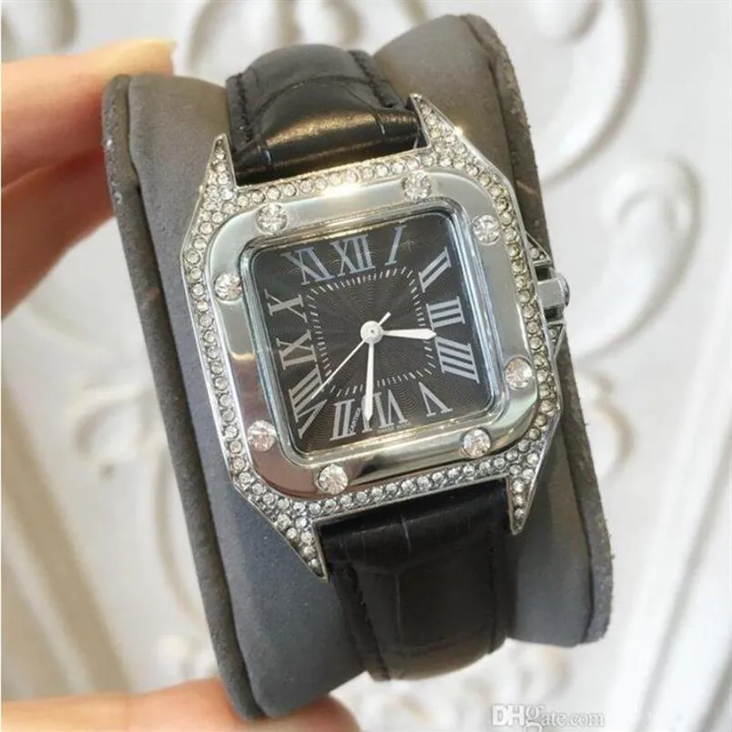 Diamantes de lujo dial reloj de mujer hip hop helado relojes de cuarzo para mujer 32 mm impermeable cuadrado oro rosa reloj de pulsera femenino busines1807