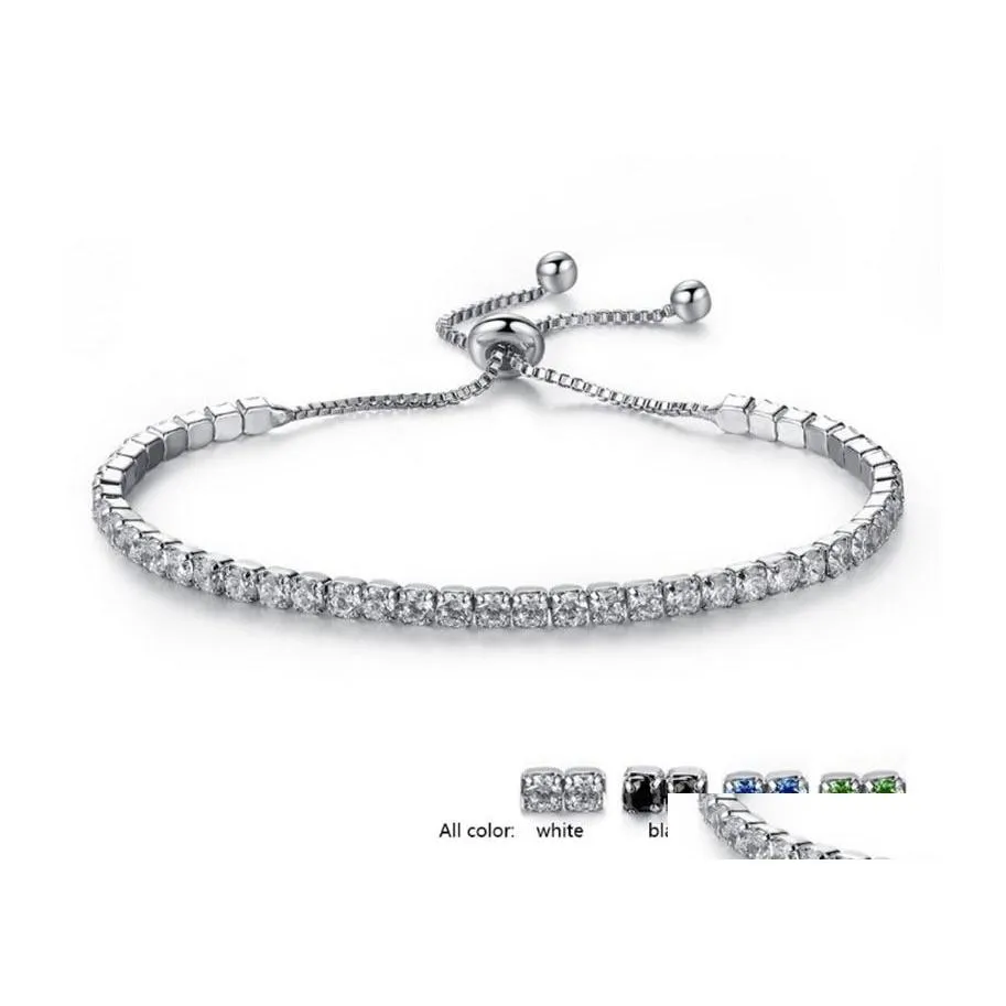 Sieraden Wit Vergulde Pave Cz Zirconia Tennis Link Chain Armband Voor Vrouwen Helder Blauw Groen Zwart Gemstone Crystal Armbanden Dr Dhmps