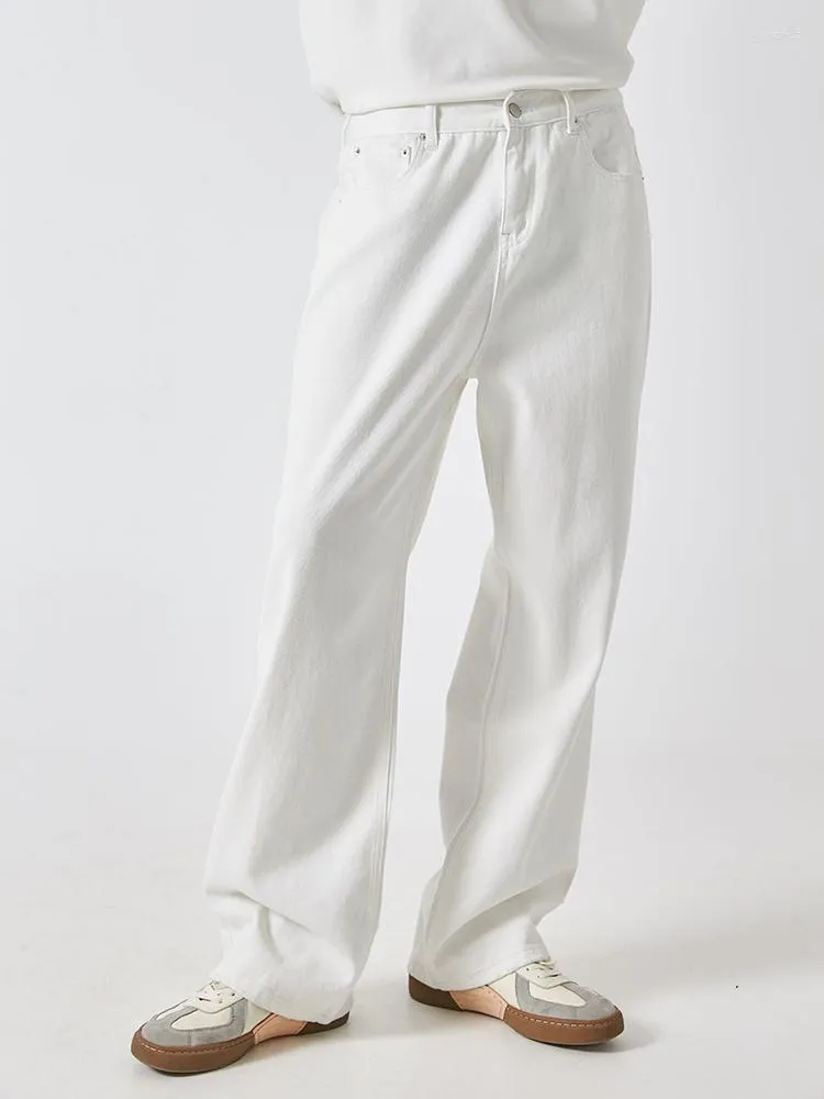 Jeans pour hommes A2053 lâche droite couleur unie polyvalent décontracté Style coréen à la mode blanc pantalon pantalon