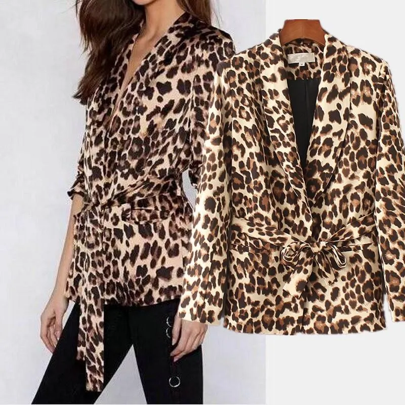 Damskie garnitury Blazers 2023 Autumn Women Lopard Płaszcz Safari Style Moda nacięte skrzydła z długim rękawem Slim Blazer Elegancka odzież wiejska