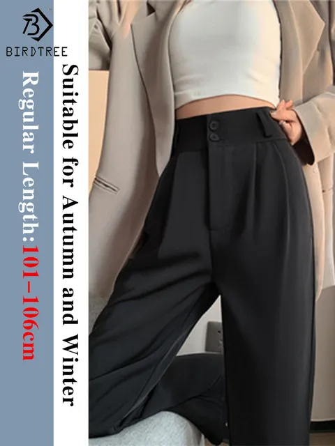 Pantalones de pierna ancha para mujer, de tela fina pantalón largo,  clásico, de cintura alta, con