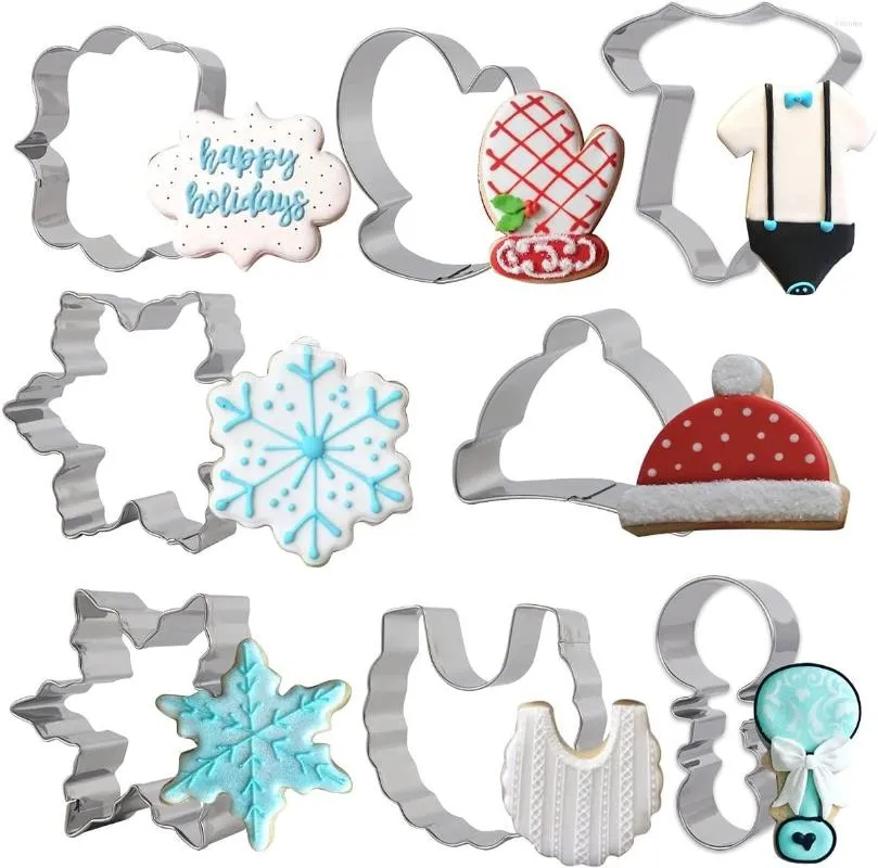 Baking Moulds Snowflake Cookie Cutter Set Stainless Steel Winter Baby Shower Supplies Hat Mitten Dough Fondant Biscuit Molds