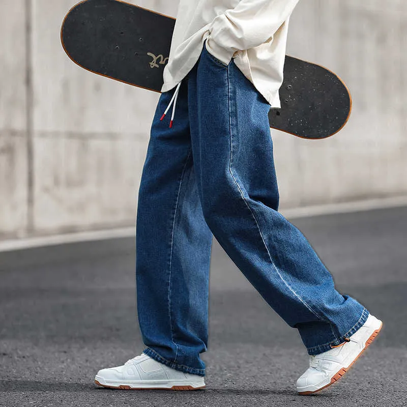 Men's Jeans 2023 Autumn New Streetwear Baggy Men Korean Fashion Loose Straight Wide Leg Pants Male Brand Clothing Black Light Blue Y2303