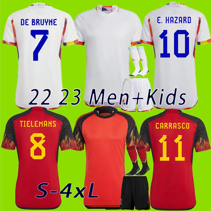 Voetbaltruien 2022 Word Cup Batshuayi R.Lukaku Carrasco Football Shirts Tielemans de Bruyne Jersey de Bruyne National Team Kids Kit Player -versie Maillot Belge