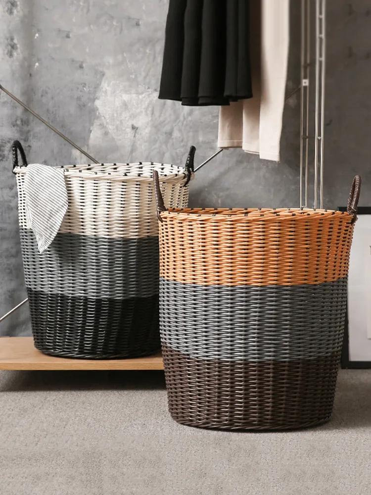 Plastic Rattan Laundry Basket Foldable Storage Basket for Clothes and ...