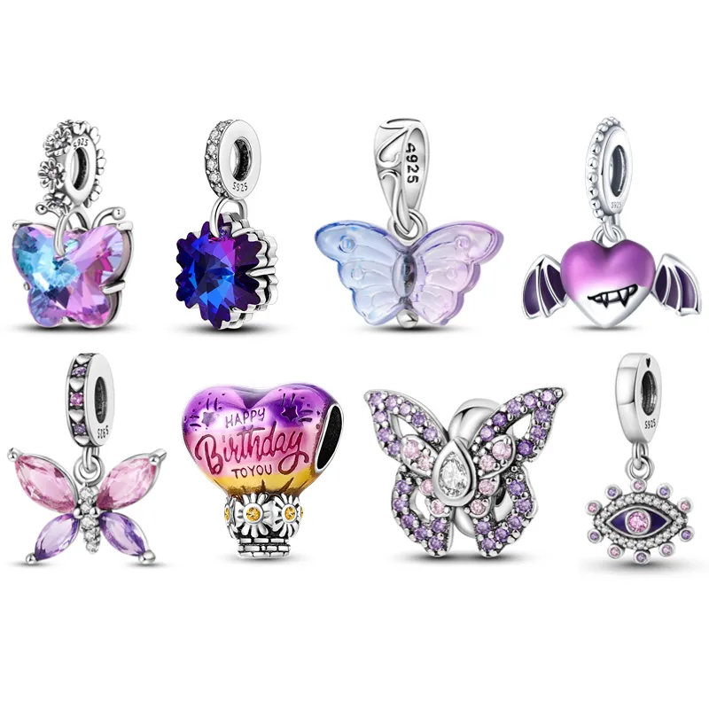 Pandora Original S925 Pure Silver Hot Air Balloon و Flower Butterfly Charm Leats مناسبة للبراهيز DIY الأزياء المجوهرات