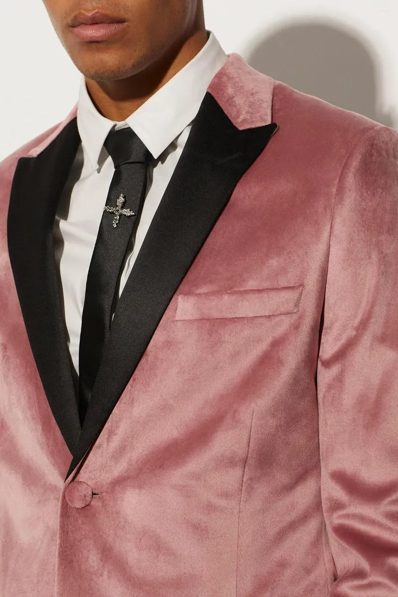 Mens pink velvet suit cheap