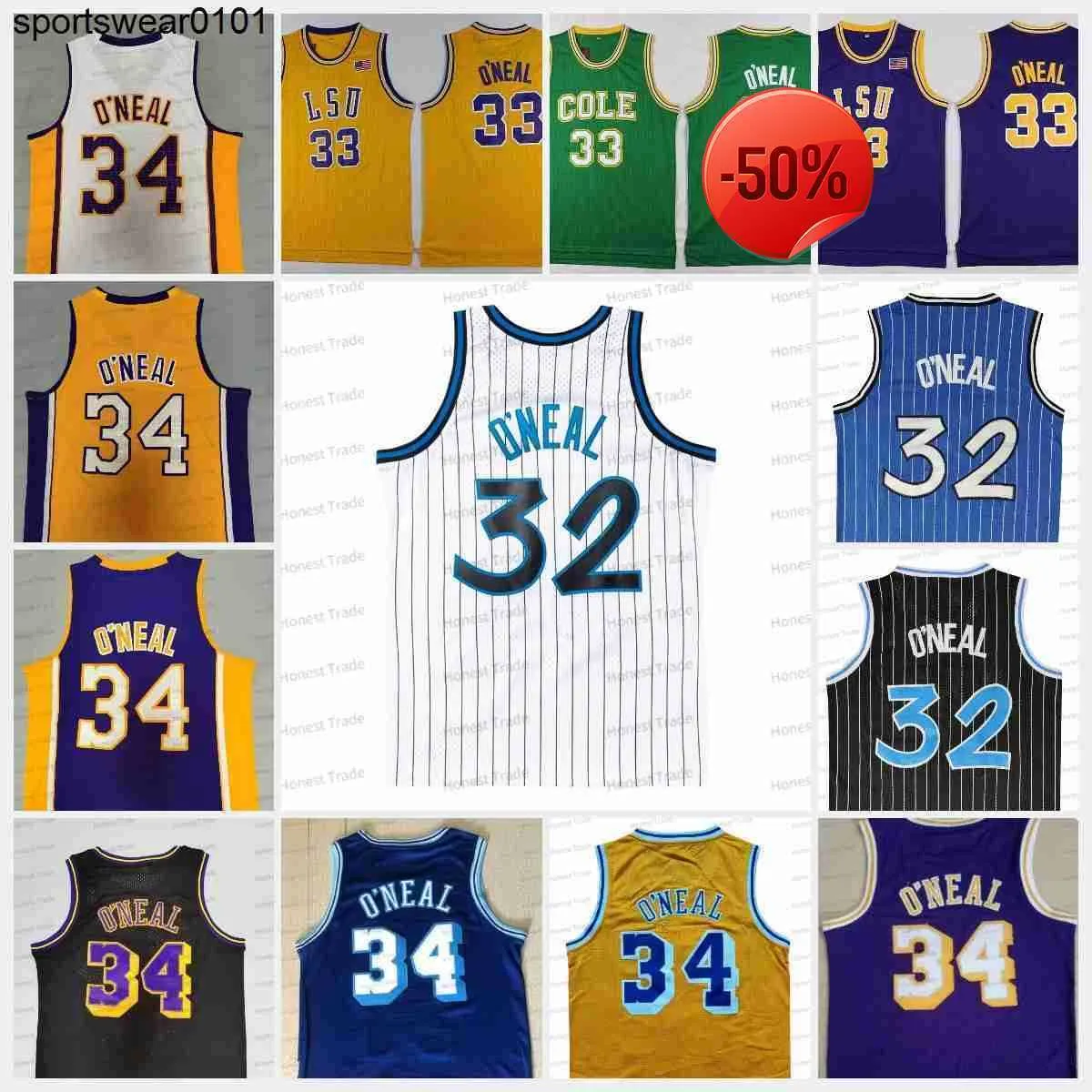 Retro ncaa lsu tigers tröja 32 shaq 34 college blå vita svarta herrkläder sommar basket tröjor vintage ed tröja