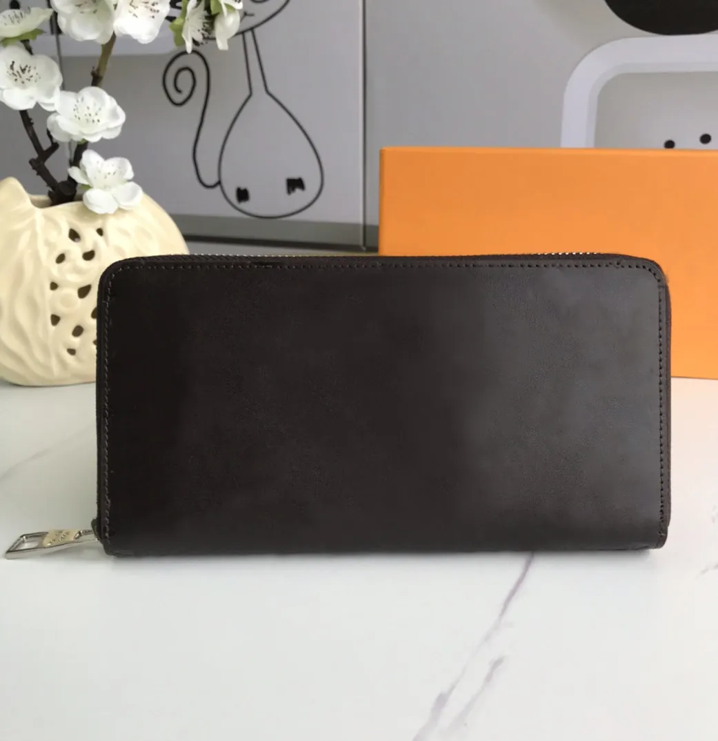 Fashion designer wallet luxury zipper purses men women plain leather slim clutch Highs quality embossed flower letter long card holder with original box dust bags