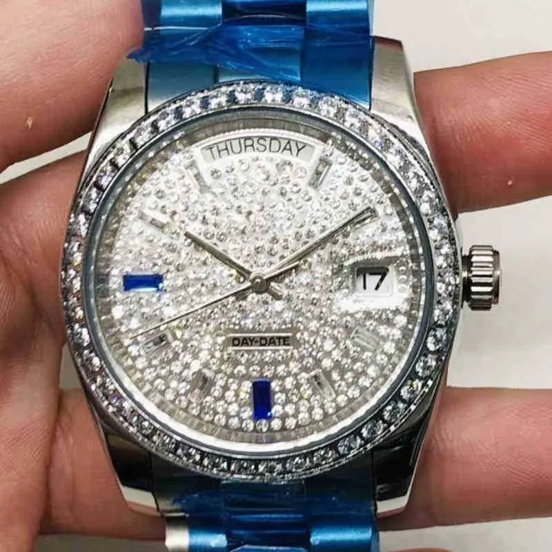 DATUM C SAPPHIRE DESIGNER Titta på Automatiska maskiner Luxury Mens Mechanical Log Of Family Pearl White Full Stone Genève för män med armbandsur