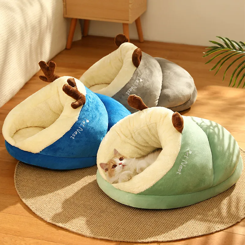 Kattbäddar möbler söt säng vinter värme plysch husdjur mysig kattunge kudde korg liten mat hus leveranser för små medium s 230309
