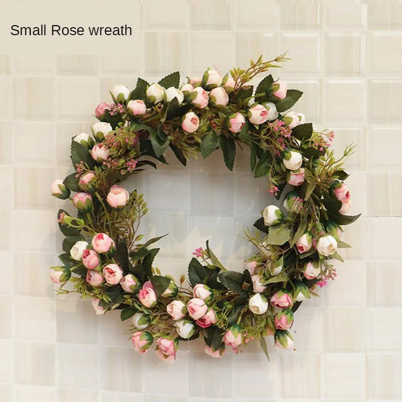 装飾的な花30/40cm小さなバラの花輪の結婚式のドアの装飾ハンギングオーナメントシルクとラタンサークルホームガーデンデコレーションガーランドwre