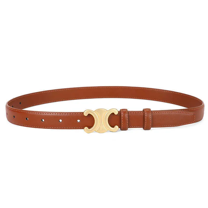 DHgate Womens Designer Leather Belt with Gold Buckle Black and Tan Triomphe Belt Fashion Ceinture Fashion Accessories
