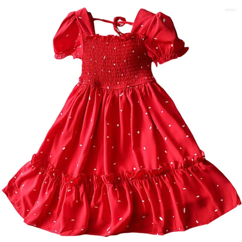 Flicka klänningar baby sommar bohemia dot blomma kort ärm klänning barn barn flickas strandkläder vestidos för 2 4 6 7 år kläder