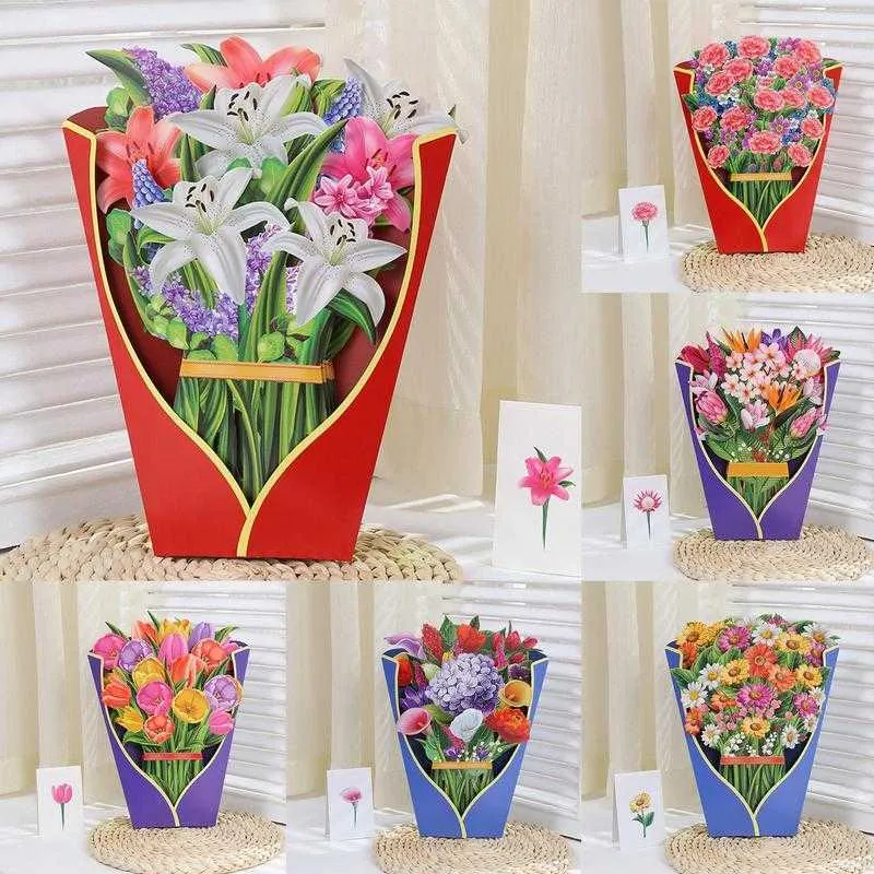 Gift Cards Pop Up Flower Bouquet Greeting Card Excellent Paper Greeting Card Flower Bouquet 3D Paper Flower Card For Mothers Day Gifts Z0310