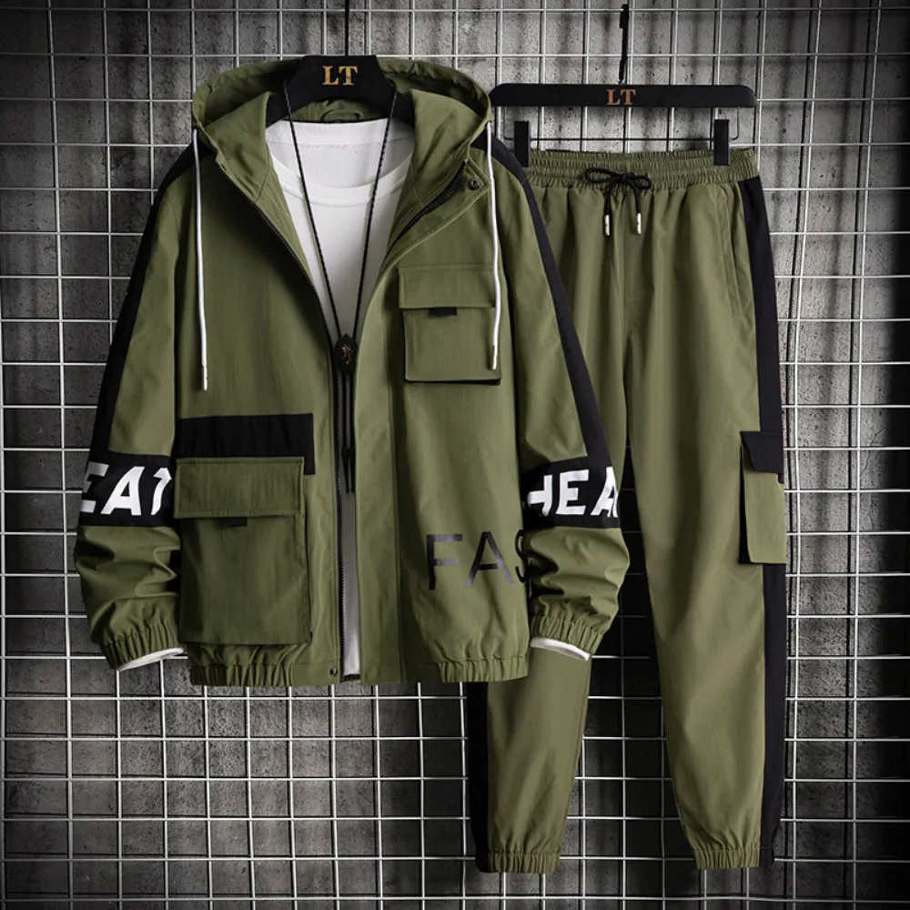 Мужские спортивные костюмы Harajuku Style Suit 2 Piece Set Set Set Jacke Koodie Jacket и Sweat Anting для пробежек, легкая одежда осень 230310
