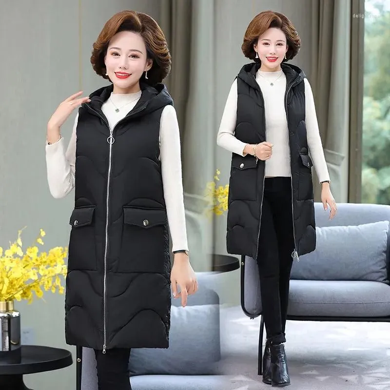 Women's Vests Vest Autumn Winter Women Outer Wear Western Style Large Size Fashion Mid-Length Down Cotton Middle-Aged Elderly Mothers