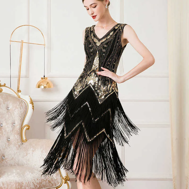 فساتين غير رسمية مثير نساء 1920s v-flapper gatsby cocktail plar party y2302 y2302