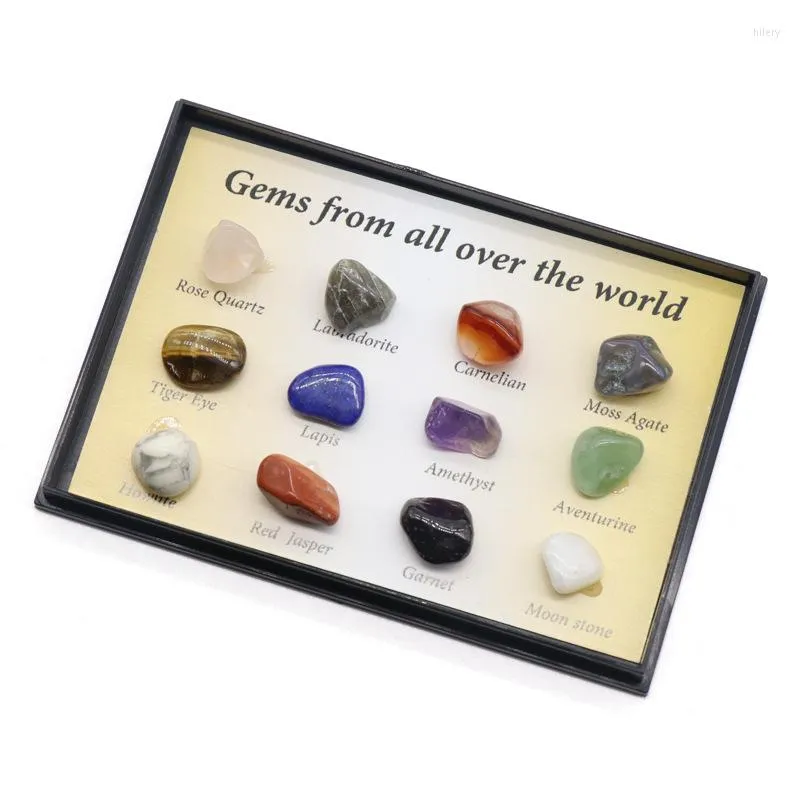 Figurines décoratives 12 pièces/boîte Kit de pierres minérales naturelles pour la guérison/collection pierres précieuses géologie roche matériel pédagogique cadeau pour enfants