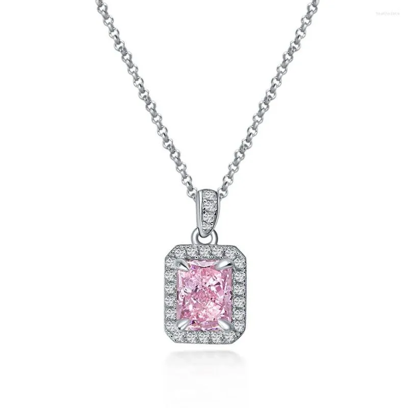 Kedjor S925 Silver Ladies Fashion Trend Rectangular Pendant Set med 5A Zircon Flower Cut Simple Necklace