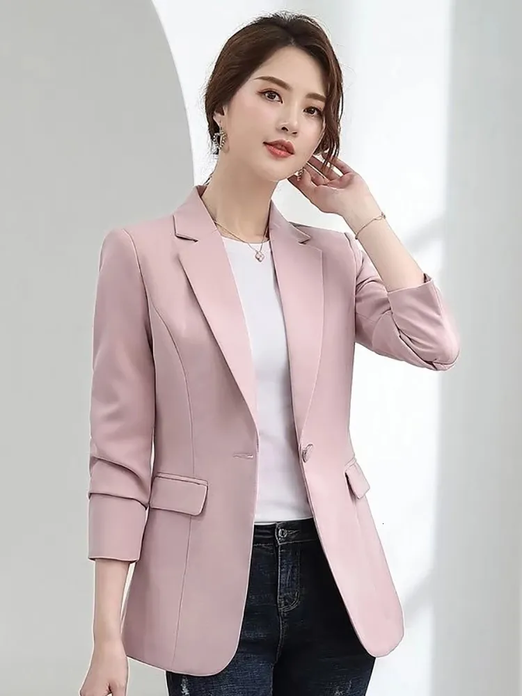 Women's Suits Blazers Fitshinling Autumn Spring Basic Blazer Woman Clothes Button Fashion Solid Slim Jacket Female Arrival Coats Overwear 230310