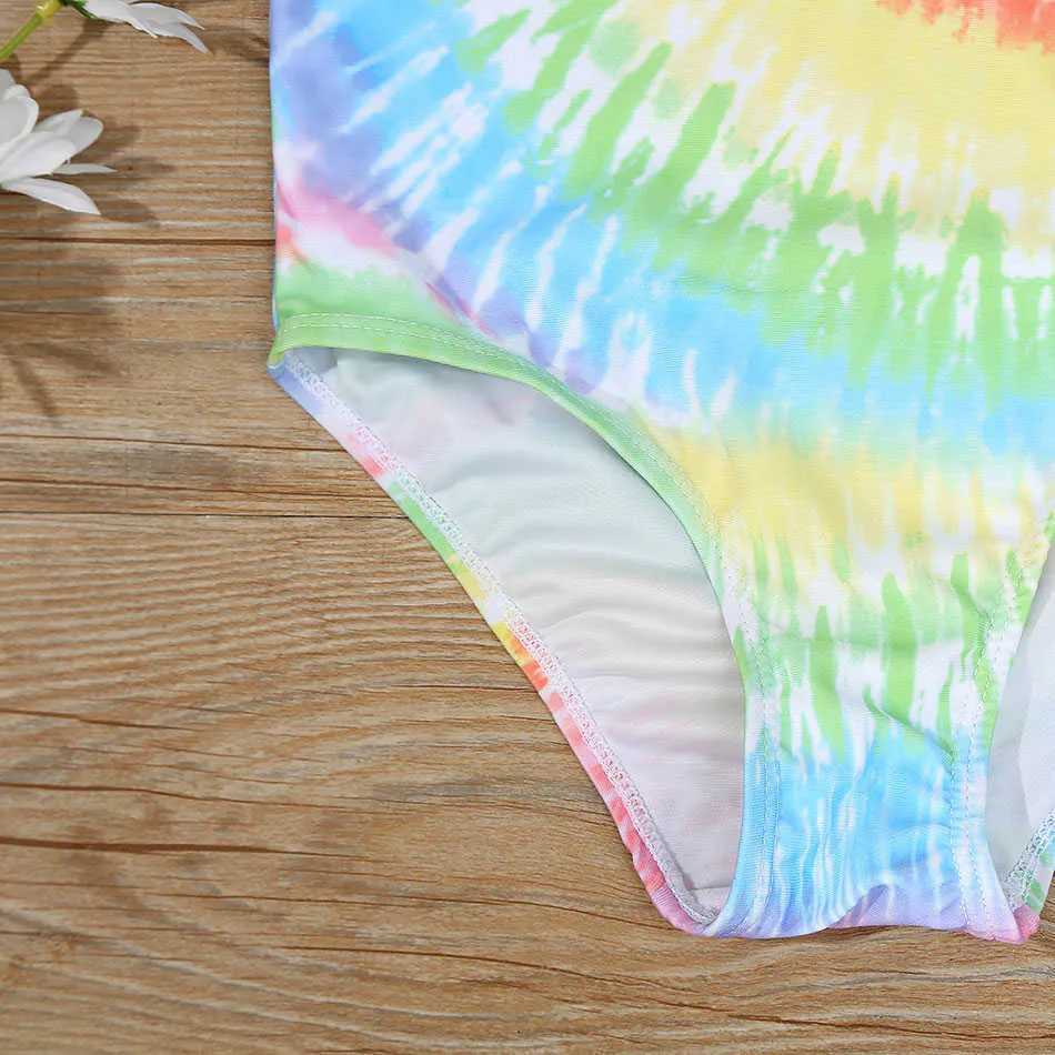 Maiô de uma peça com tie-dye para meninas, roupa de banho de uma peça para crianças de 7 a 16 anos, roupa de banho de malha para meninas, roupa de praia para natação